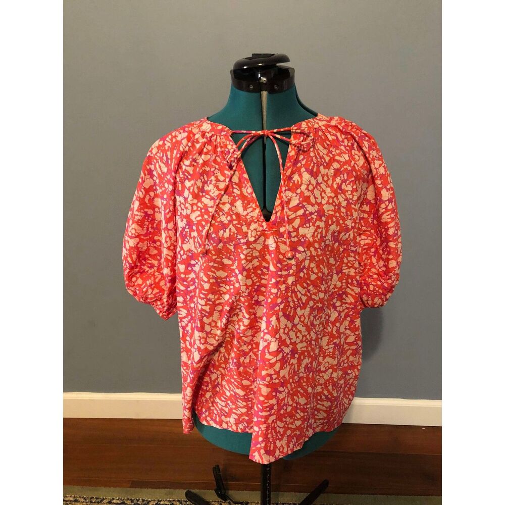 House of Harlow 1960 Pink Martine Print Puff Sleeve Blouse, L